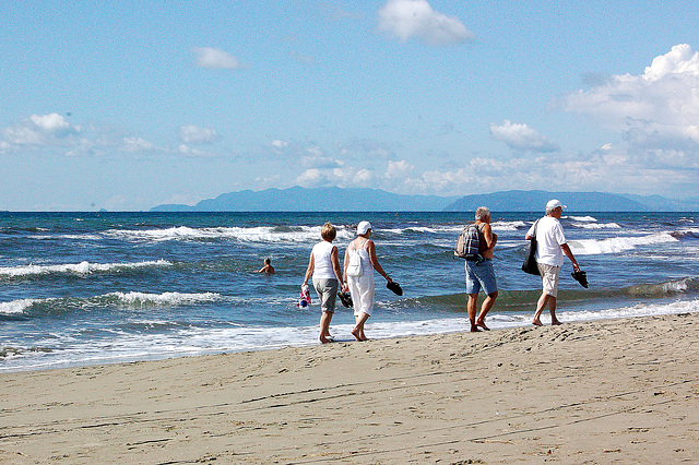 plaĝo, nubo, maro, promeno