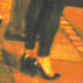 Blurry Danish blond Lady in black high heels shoes /  Copenhague -  25 octobre 2008 - Oil painting - Peinture à l'huile