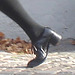 Direkten hatter in chunky heeled shoes and sexy skirt /  Suédoise à chapeau en jupe sexy et souliers à talons trapus /   Ängelholm /  Suède - Sweden.  23/10/2008