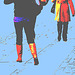 Danish blond in black and flat pale sexy pale boots /  Danoise blonde en bottes pâles à talons plats - Copenhague, Danemark.  20 octobre 2008- Version éclaircie et postérisée + bleu photofiltré