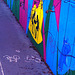 Mur coloré et piste cyclable /  Colorful wall and cycle tracks - Copenhague, Danemark.  20 octobre 2008- Effet de nuit / Night effect