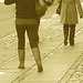 Danish blond in black and flat pale sexy pale boots /  Danoise blonde en bottes pâles à talons plats - Copenhague, Danemark.  20 octobre 2008- Sepia