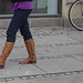 Danish blond in black and flat pale sexy pale boots /  Danoise blonde en bottes pâles à talons plats - Copenhague, Danemark.  20 octobre 2008