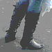 Blonde suédoise en jeans et bottes sexy / Double blue train blond Lady in jeans and low-heeled boots - Ängelholm / Sweden - Suède /  23 octobre 2008   - Postérisation