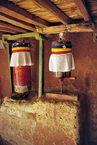 Prayer wheels in the Chiu Gompa