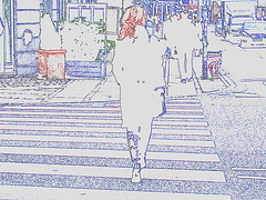 Blonde Frascati en bottes à talons hauts / Frascati Danish blond in high-heeled boots - Copenhagen / Copenhague.  October 20th 2008 - Contours de couleurs