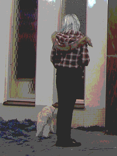 Pingstkyrkan Swedish blond teenager on flats and her dog /  Ado suédoise blonde en talons plats avec son chien - Ängelholm / Suède - Sweden - 23-10-2008 - Postérisation RVB