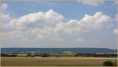 Blick über Kornfelder auf die Bückeberge