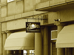 Pladers store sign façade /  Enseigne Pladers - Ängelholm / Sweden - Suède .  23-10-2008 - Sepia