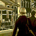 Grande blonde suédoise en bas de coiffeur et talons hauts / Tall blond in barber shop socks and high heels - Ängelholm / Suède - Sweden.  23-10-2008 - Postérisation avec noir photofiltré