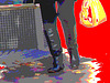 Blonde suédoise en jupe courte et bottes noires sexy / Perssons ur blond Lady in short dress and flat sexy black leather boots - Ängelholm / Suède - Sweden -  23-10-2008 - Cocktail photofitre