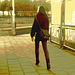 Young sexy Lady in pending straps high-heeled boots with tight jeans /  Jeune Suédoise en bottes de cuir à talons hauts aux courroies pendantes - Ängelholm / Suède - Sweden. 23 octobre 2008- Sepia postérisé