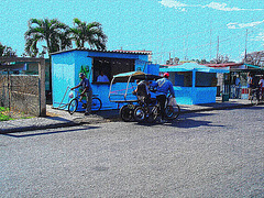 Bleu roulant / Wheeling blue - Varadero, CUBA.  février 2010  - Vieille toile aux couleurs ravivées