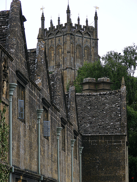 Church, chimneys, roofs.