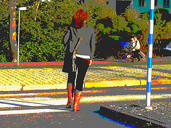 Tall readhead Lady in sexy chunky heeled beige boots / Grande rouquine en bottes beiges sexy  - Ängelholm / Suède - Sweden. 23 octobre 2008- Postérisation