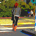 Tall readhead Lady in sexy chunky heeled beige boots / Grande rouquine en bottes beiges sexy  - Ängelholm / Suède - Sweden. 23 octobre 2008- Postérisation