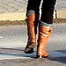 Tall readhead Lady in sexy chunky heeled beige boots / Grande rouquine en bottes beiges sexy  - Ängelholm / Suède - Sweden. 23 octobre 2008