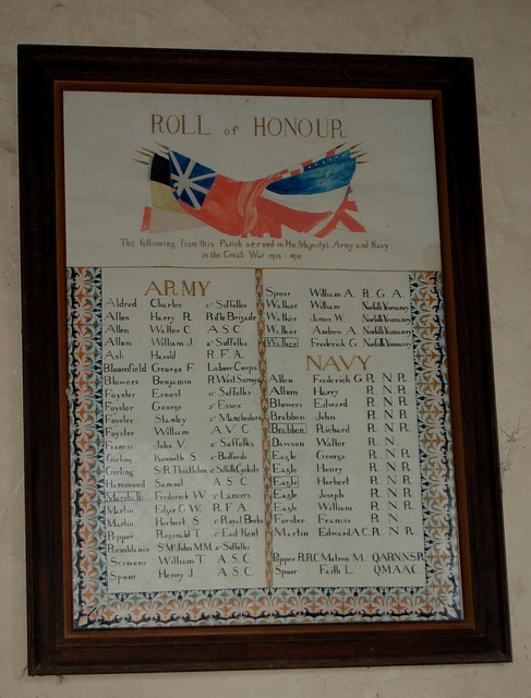 War Memorial, Covehithe Church, Suffolk