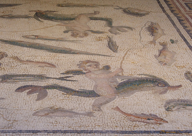 Detail of a Marine Mosaic with Two Side Panels in the Boston Museum of Fine Arts, October 2009