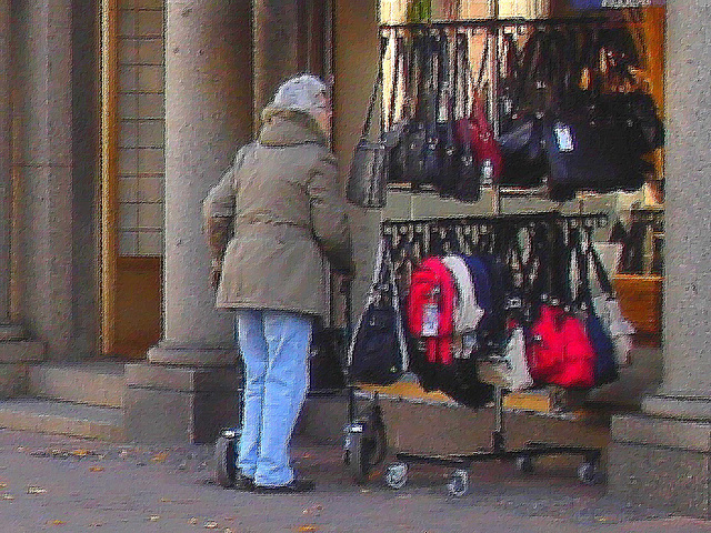 Dame Pladers d'âge mûr en talons plats / Pladers Swedish mature Lady on flats - Ängelholm / Sweden - Suède .  23-10-2008 Peinture à l'huile / Oil painting