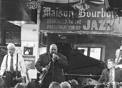 New Orleans, Bourbon Street Preservation Hall Jazz is Timeless!  Processed in b&w with added grain for effect.