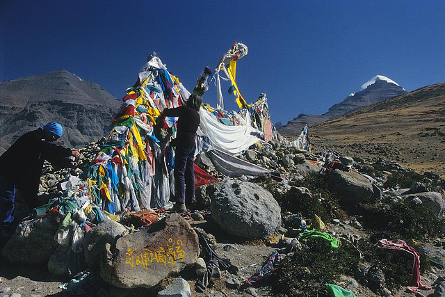 Prayer flags and the Kailash peak