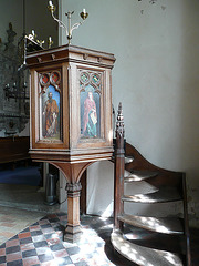 belchamp walter church, essex, c19 pulpit painted 1865 by g.w.brownlow with 4 evangelists