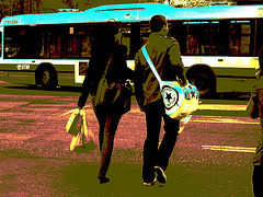 La Dame Jerie asiatique  en talons hauts / Jerie high-heeled Asian Lady - Station métro PI IX  /  PI IX subway station - Montréal, Qc. CANADA - 4 Mai 2010 - Sepia postérisé