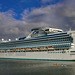 Diamond Princess on dock in Hobart's harbor