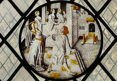 yarnton church, oxon, glass c16 roundel, prodigal son and brothel