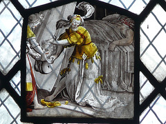 yarnton church, oxon, late c16 glass,  judith with the head of holofernes