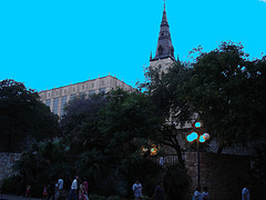 Church tower by the night / Clocher de soir - San Antonio, Texas. USA - 29 juin 2010 - Avec ciel bleu photofiltré