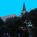 Church tower by the night / Clocher de soir - San Antonio, Texas. USA - 29 juin 2010 - Avec ciel bleu photofiltré