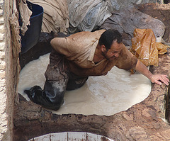 Tannery Worker in a Vat of Dye