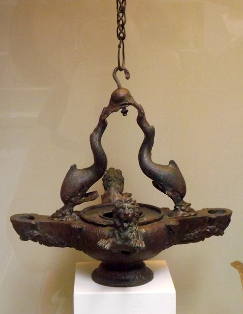 Bronze Hanging Lamp with Silver Inlay in the British Museum, May 2014