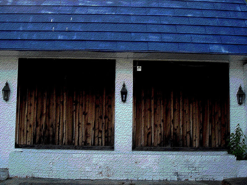 No parking building / Stationnement interdit - Bastrop, Louisiane. USA - 8 juillet 2010. Craquelures postérisées