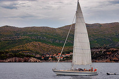 Sailing boat crossing along Korčula island