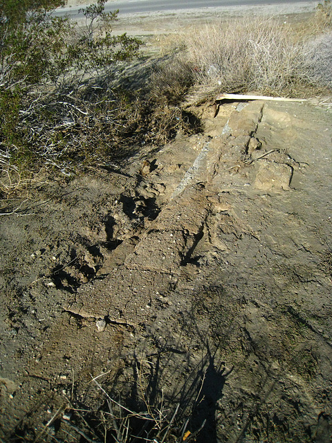 Exposed foundation for adobe structure at Miracle Hill & Two Bunch Palms Tra