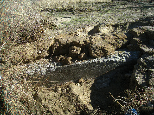 Exposed foundation for adobe structure at Miracle Hill & Two Bunch Palms Tra