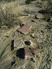 Old tiles shifted by the flood at Miracle Hill & Two Bunch Palms Trail (6180