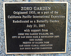 Balboa Park Zoro Garden Plaque (8077)