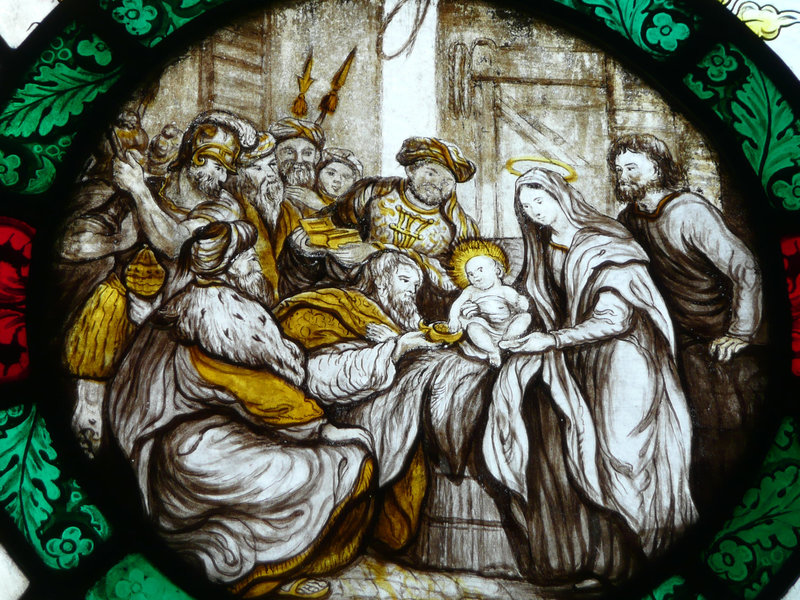 brockdish church, norfolk, c16 magi glass roundel