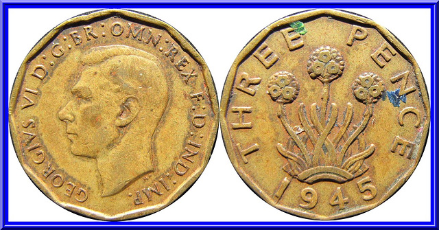 Royaume Uni  3 pence  1945