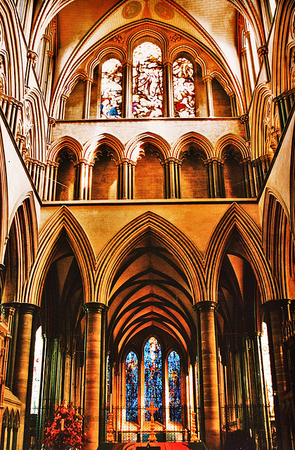 salisbury cathedral choir looking east , built c.1220