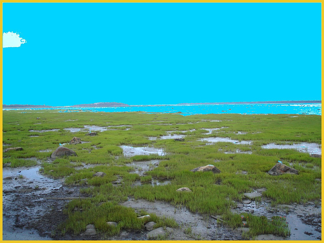 St-Lawrence river low tide eyesight - Fleuve à marée basse -  Rimouski- Québec- CANADA. 11 août 2007- Ciel bleu photofiltré