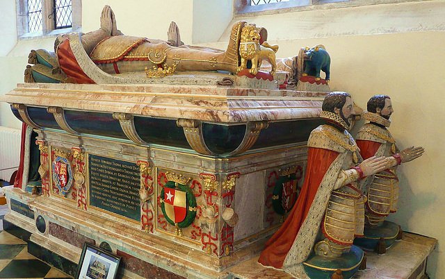 framlingham church,suffolk, surrey tomb,henry howard, earl of surrey beheaded 1547, monument made 1640. his wife , frances de vere died 1577. at their feet here are the 4th duke and his brother northa