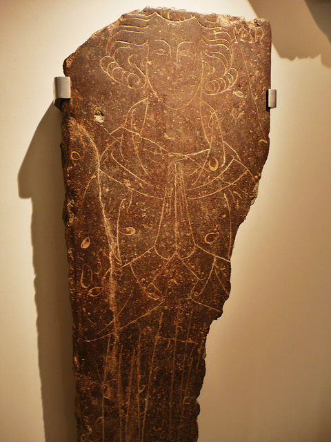 v+a c.1340 incised slab,found under the bank of england, probably from the church of st.christopher le stocks, destroyed 1780