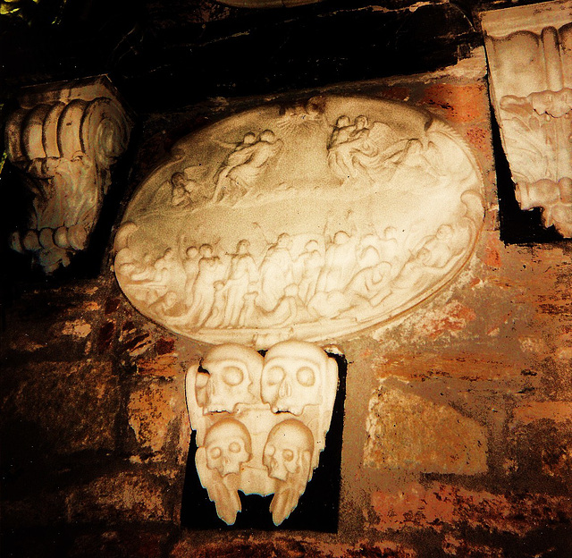 st.blazey 1727 tomb doom,this last judgement pendant to a tomb is by weston, there is another by him in st.petrock's in exeter which has more fire and brimstone.