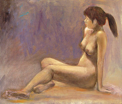 A Sitting Woman in Nude(=Nuda Virino Sidanta=女裸座像)_oil on canvas=olefarbe sur tolo_41x53cm(10f)_2009_HO Song