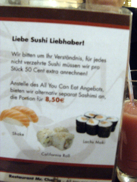Zusatzkosten beim All You Can Eat von Mr.Cherng in Hamburg